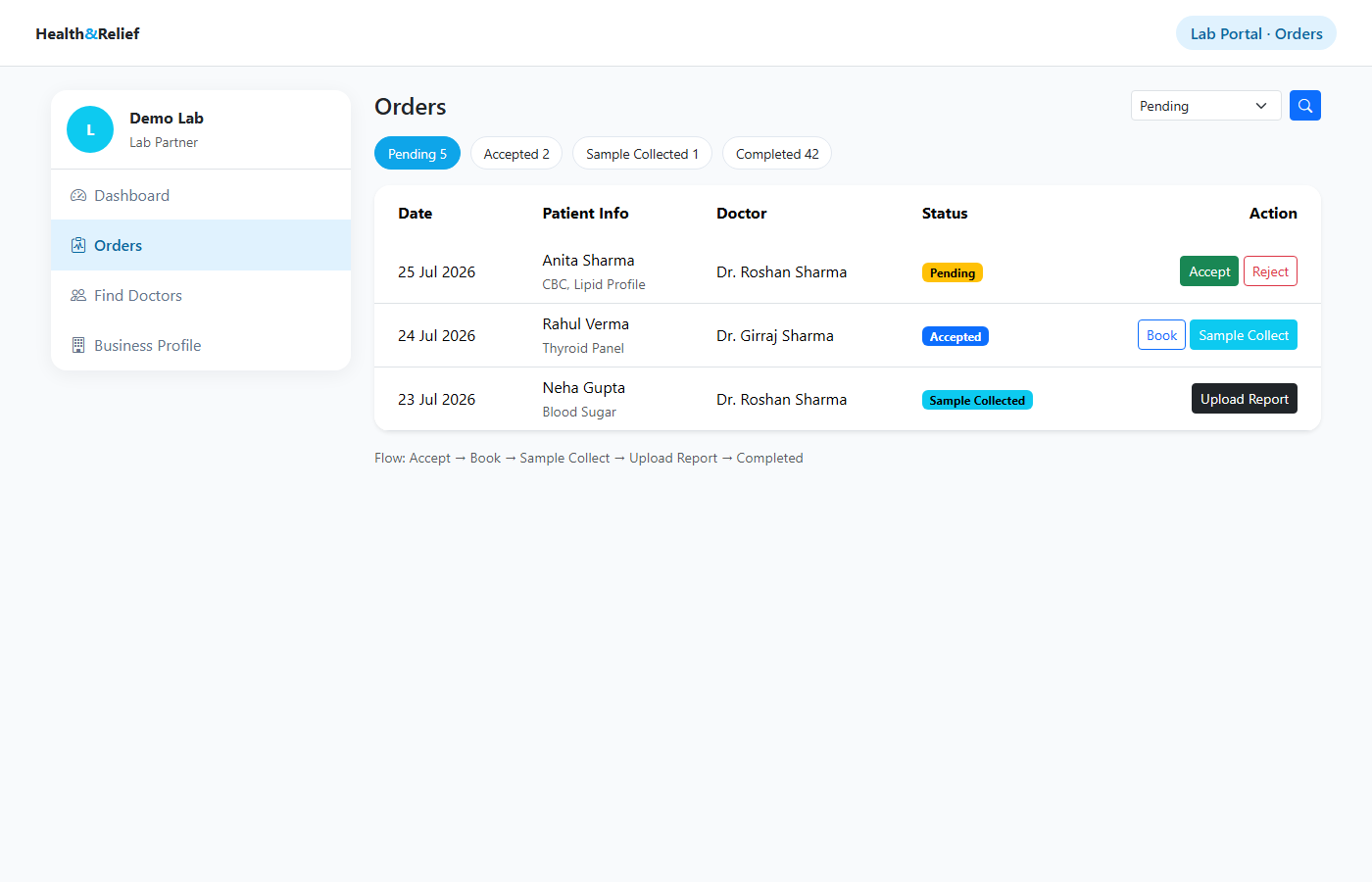Lab orders screenshot