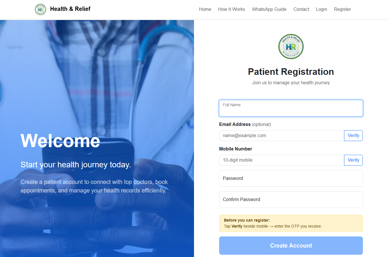 Patient registration screenshot